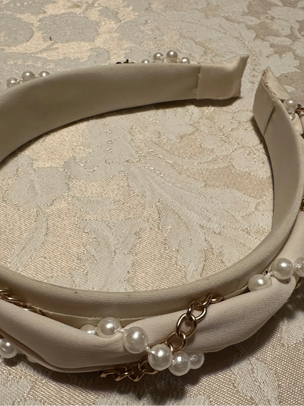 Pearl-Embellished Cream Headband